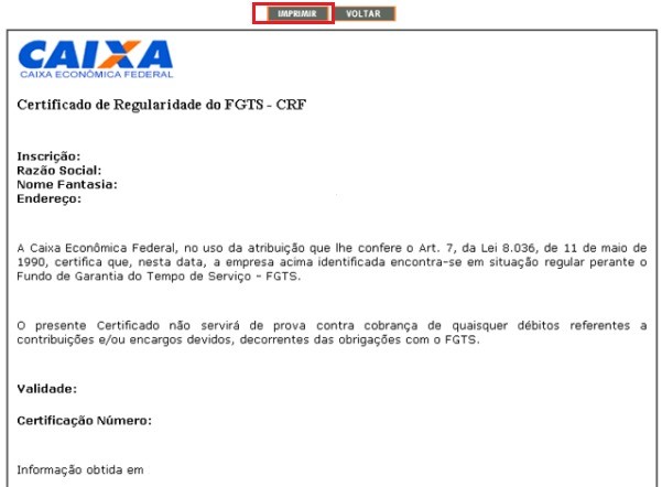 Certidão Negativa de FGTS