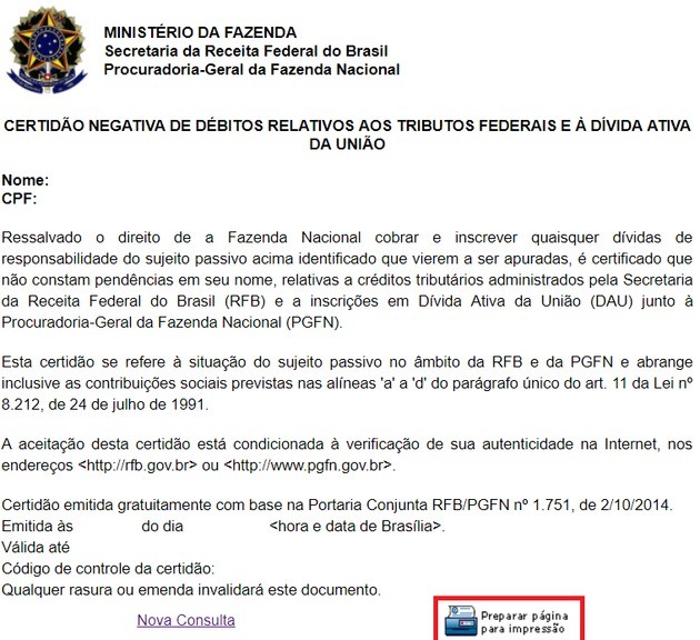 CND INSS para impressão