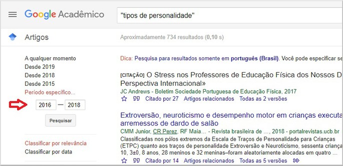 Resultados das pesquisas, no Google Acadêmico, pelas palavras